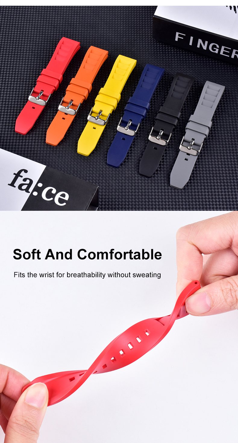 Soft FKM Rubber Watch Strap 20mm 22mm