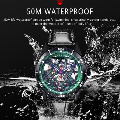 MEDEO unique Luminous tourbillon mechanical watches custom logo Genuine leather strap waterproof automatic mechanical watches for men