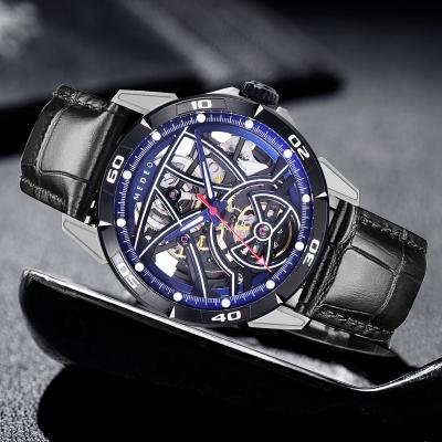 MEDEO unique Luminous tourbillon mechanical watches custom logo Genuine leather strap waterproof automatic mechanical watches for men